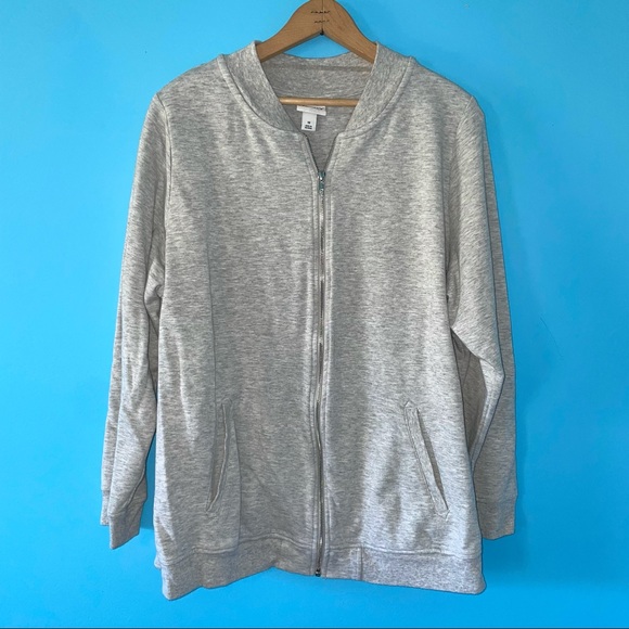AVA & VIV Gray Zip Up Sweatshirt Sweater Sport Active 1X Soft Lounge Casual - Picture 3 of 12